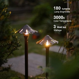 GOODSMANN Landscape Lighting Low Voltage Pathway Lights 2PK Landscape Path Lights 3W LED 180 Lumen Outdoor Walkway Lights Pathway Lights Wired 3000K Warm White with Cable Connectors