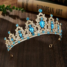 ASTRUE Wedding Crystal Tiaras and Crowns for Women, Bride Royal Queen Headband Princess Quinceanera Headpieces for Birthday Prom Pageant Party (Blue, One Size)