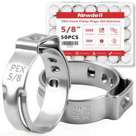 Newdeli 50pcs 5/8 inch Pex Crimp Rings Stainless Steel PEX Clamps Single Ear Hose Clamps Pex Fittings Cinch Pinch Clamp for Pipe Tubing Plumbing