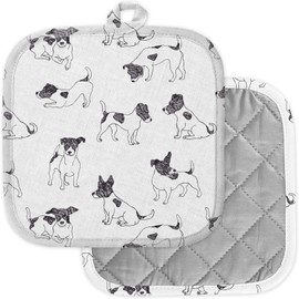 [Pack of 2] Pot Holders for Kitchen, Washable Heat Resistant Pot Holders, Hot Pads, Trivet for Cooking and Baking (Jack Russell Terrier)