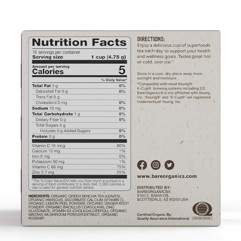 BareOrganics DAILY DEFENSE TEA (Organic) with superfoods and Probiotics, 10ct