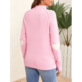 Saodimallsu Women's Heart-Shaped Casual Turtleneck Sweater, Autumn Winter Jumper, Chunky Knit Sweater, pink