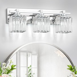 BrkNit Crystal Bathroom Light Fixtures, 3 Light Chrome Vanity Lighting Over Mirror with Crystal Shades, Modern Bathroom Vanity Light for Restroom, Bath, Cabinet and Powder Room