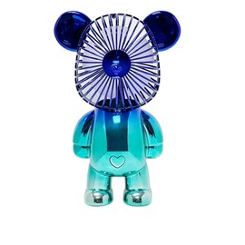 Wireless Express Rechargeable Bear Fan with 3 Speeds, 11 inches Tall, Jelly Pink, LED Light, USB Charging Port (Metallic Blue)