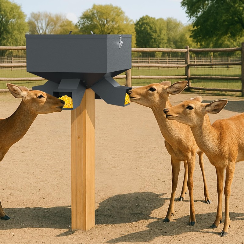 Portable 80LB Gravity Deer Feeder, Heavy Duty Metal Wildlife Feeder