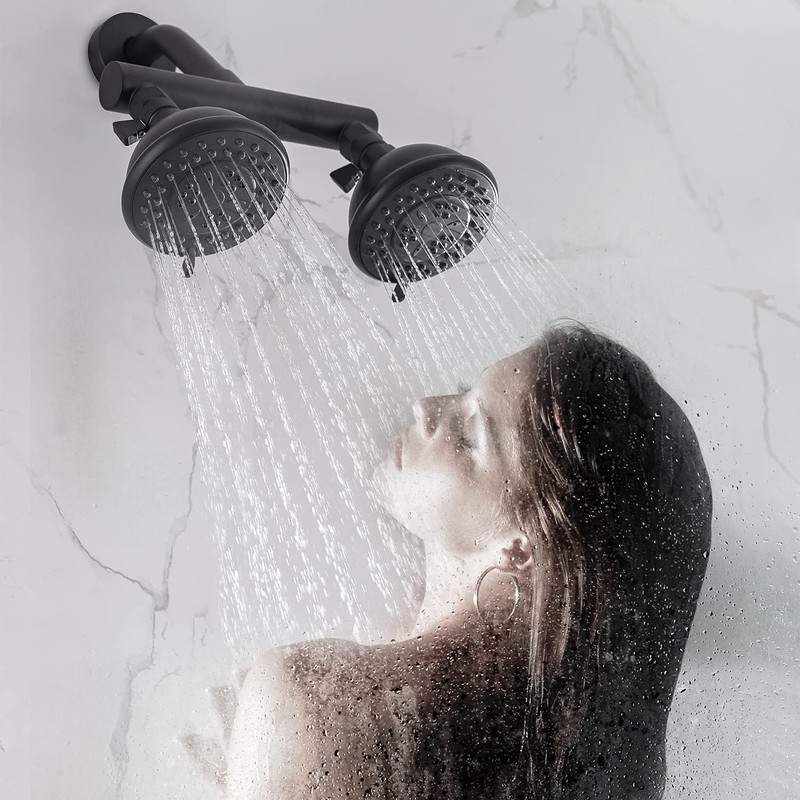 High Pressure Double Shower Head with Shut-Off Valve and Shower