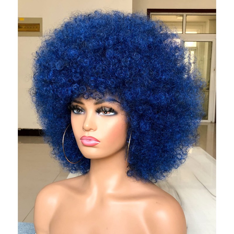 HIHOO Afro Wig Short with Bangs for Black Women Afro