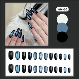 EYZOTSF Press on Nails Short Oval Shaped Acrylic Extra Short Length Oval False Nails with Designs Artificial French Fake Nails with Charms Glue Stick ons Fingernails for Women Girls(WM60)