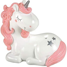 Mousehouse Gifts Pretty Pink and White Unicorn Money Box/Piggy bank for Children (Laying Unicorn)