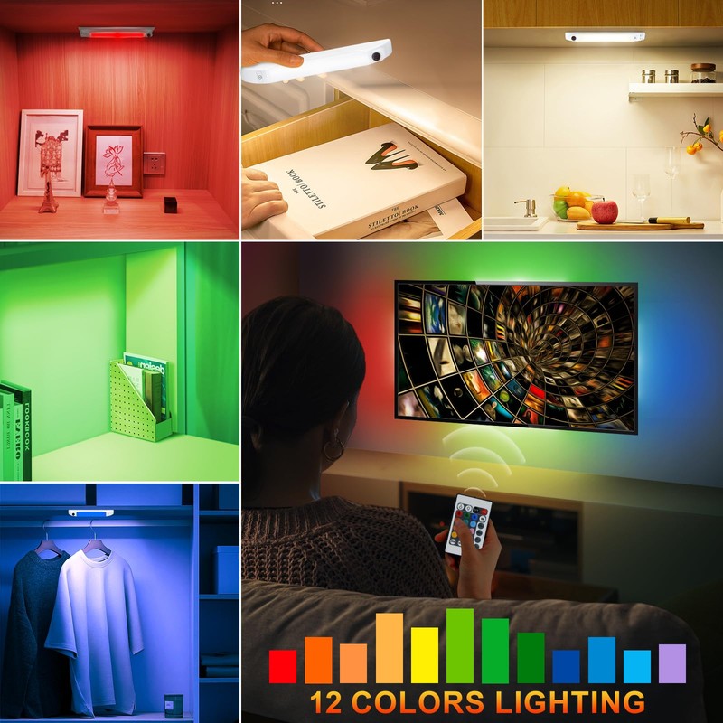 LUXSWAY LED Under Cabinet Light with Remote, Battery Operated Colors