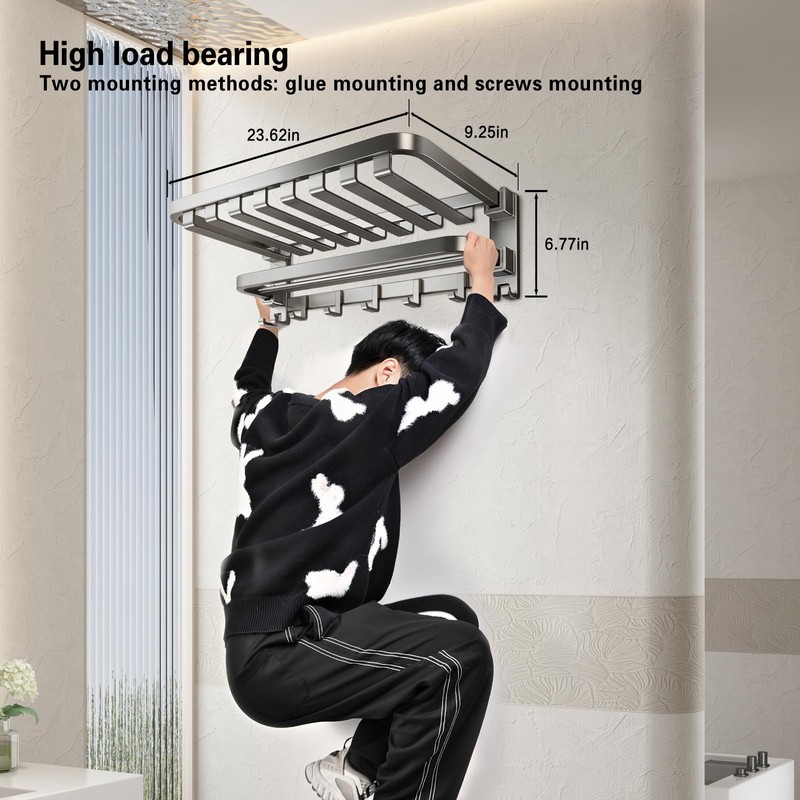 VOLPONE Bathroom Towel Rack with Double Towel Bar Foldable Towel