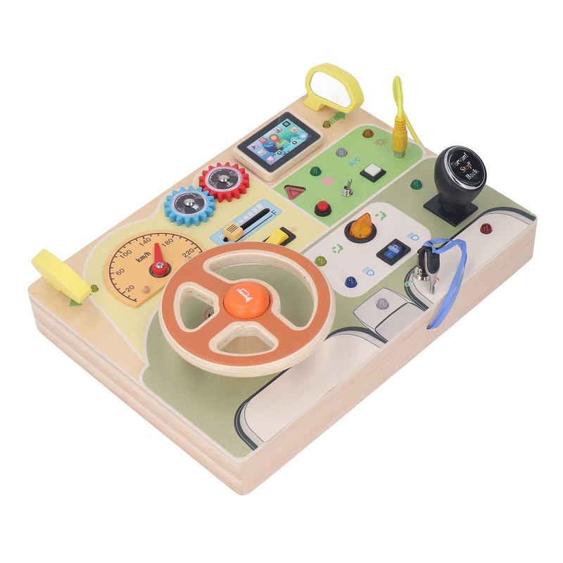 Wooden Steering Wheel Toy Early Educational Stimulation LED Wood Sensory