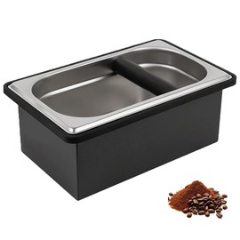 YURICK Espresso Knock Box, Coffee Knock Box for Espresso Grounds Disposal, Large Capacity, Equipped with Noise, Reduction Rubber Ring & Steel Holder, Ideal Tool for Espresso Machines, Black (Large)