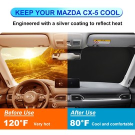 Windshield Sun Shade for Mazda CX5 2017-2024 Window Sun Visor Protector Mazda CX-5 Sport, Touring, Grand Touring, 4 Door Crossover Accessories Foldable Sunshade Blocks UV Rays Keep Your Car Cooler