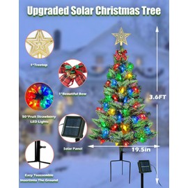 Upgraded 2-Pack 3.6 FT Solar Christmas Tree, Outdoor Christmas Decorations, Xmas Tree Solar Powered with 100 LED Multi-Color C6 String Lights, Suitable for Outside Garden Patio Yard Pathway