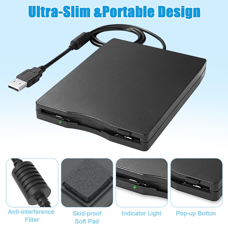 GeluEla USB Floppy Disk Drive, 3.5 Inch Floppy Disk Reader,