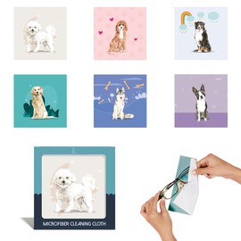 6-Pack Reusable Microfiber Cleaning Cloths - Fabric Wipe for Eyeglasses, Sunglasses, Cell Phones, Screens, Monitors (Cute Dog Design)