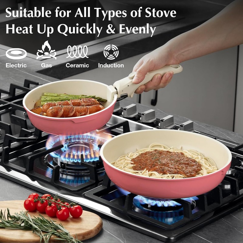 Ceramic Pots and Pans Set Non Stick, 7 Pcs Nonstick