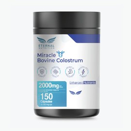 MIRACLE BOVINE COLOSTRUM 150 capsulas (2000 mg por porcion), 50 IgG Inmunoglobulinas de Calostro Bovino, Alimento Natural, by Eternal Nutrition -...  