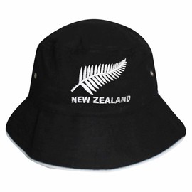 GIFTS 4 ALL New Zealand Fans Sun Bucket Hat (100% Cotton), New Zealand Cricket Fans Sun Hat, New Zealand Kiwis Sun Bucket Hat, Adults New Zealand Rugby Bucket Hat (as8, Alpha, l, x_l) Black