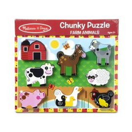 Melissa & Doug Farm Animals Wooden Chunky Puzzle (8 Pcs) Pig/Cow/Horse+ Ages 2-4