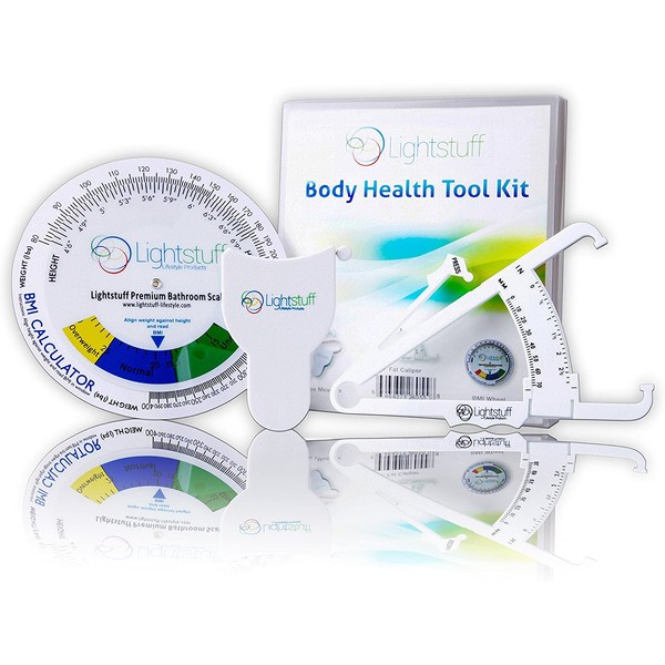 Body Fat Caliper, Body Tape Measure, BMI Calculator - Instructions for Skinfold Caliper and Body Fat Charts for Men and Women - Lightstuff Body Health Tool Kit