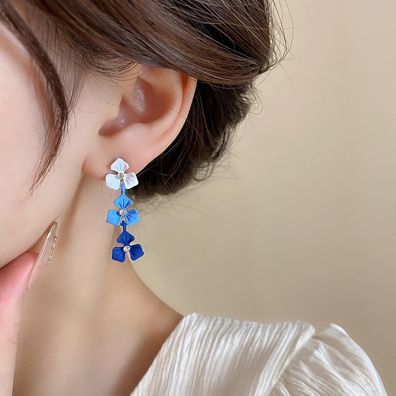 Long Flower Petal Earrings Boho Layered Floral Drop Earrings Flower