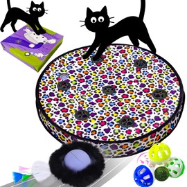 ORSDA Cat Toys for Indoor Cats, Interactive Activated Moving Ball in 7 Holes Mat, Automatic Fast Rolling Ball, Hide and Seek Toys for Adult Cats, Exercise Kicker Mouse Catching Game