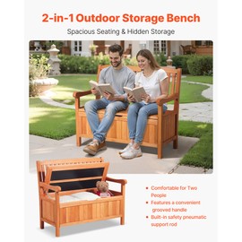 VEVOR Outdoor Storage Bench, 2-Person Wooden Storage Bench, 33 Gallons Deck Box with Side Handle, Supports up to 705 lbs, Weatherproof Outdoor Seating & Porch Decor, for Patio Garden Balcony Yard