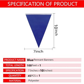 SAHENITEANA 100 Ft Pennant Banner Triangle Bunting Flags String - Safety Marking for Hazardous Areas, Traffic Control, Outdoor Yard (Blue)