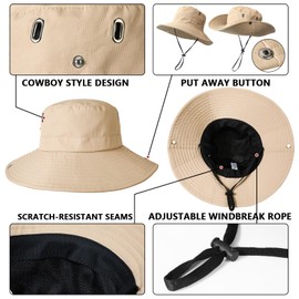 SHSHbuy Outdoor Sun Hat Wide Brim Men UV Protection Wide Brim Sun Protection Hiking Hat Foldable Boonie Hat Garden Hat Bush Hat Fishing Hat Fishing Hat 55-60cm, beige