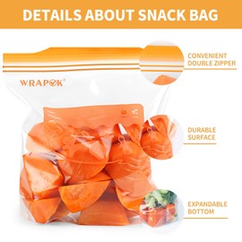 WRAPOK Small Ziplock Freezer Bags Zipper Snack Bag Plastic Food Sandwich Bag for Kitchen, 6.3 x 5.9 Inch - 70 Count