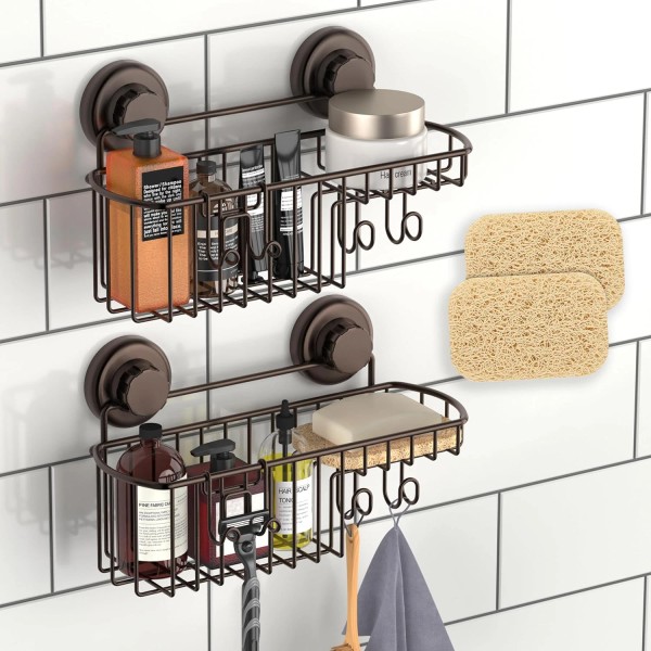 HASKO 2 Pack Shower Caddy Suction Cup With Hooks &