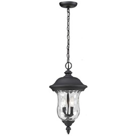 Z-Lite 533CHM-BK Armstrong Outdoor Chain Light, Aluminum Frame, Black Finish and Clear Water Glass Shade of Glass Material