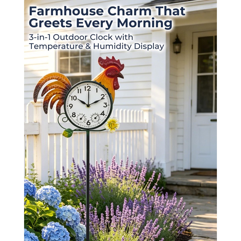 Rooster Outdoor Clock with Thermometer & Hygrometer