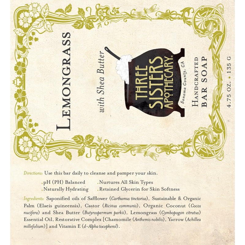 Three Sisters Apothecary 4.75 oz. Handcrafted Bar Soap (Lemongrass)
