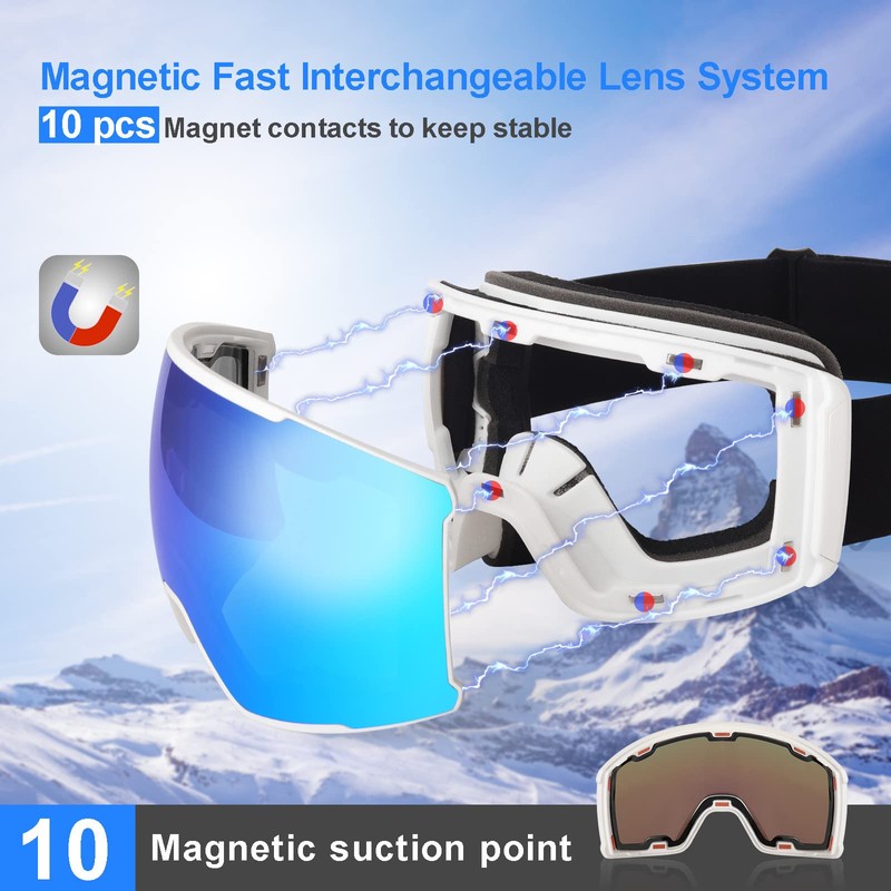 EXP VISION Ski Goggles Anti Fog Magnetic Snow Goggles, OTG