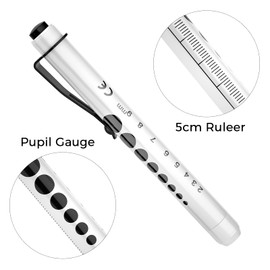Pen Torch, RISEMART Diagnostic Penlight, 2PCS Reusable LED Pen Light with Pupil Gauge for Nurses Doctors with Pocket Clip (Black and White)