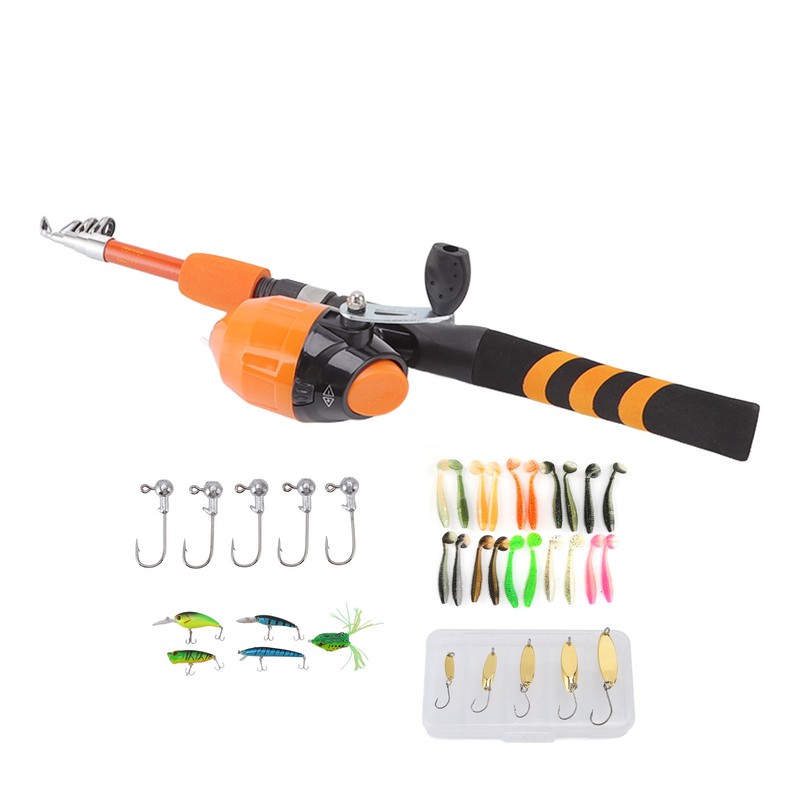 1.5m Kids Fishing Pole Orange Mini Portable Retractable Foldable Beginner