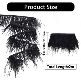 GORGECRAFT 2 m Black Ostrich Feather Trim Fringe 10-15 cm Wide Craft Feathers with Satin Ribbon Ornament Accessories for DIY Dress Sewing Clothing Accessories Costumes Decoration