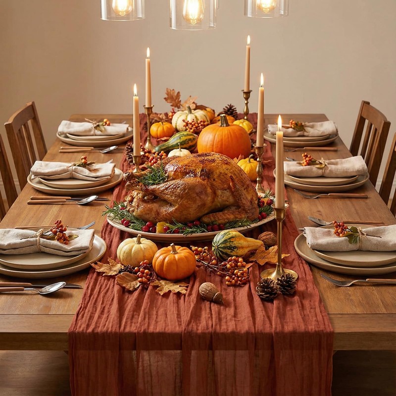 Terracotta Rust Cheesecloth Table Runner Birthday Christmas Valentines Day