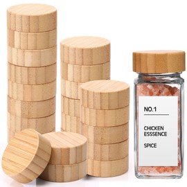 28 Pieces Bamboo Jar Lids Airtight Spice Jars Lids Fits 4 oz and 8 oz Square Spice Jars Reusable Bamboo Can Lids Bamboo Wooden Spice Lid Storage Jars Canning Lids for Nice Sealing Kitchen Organization