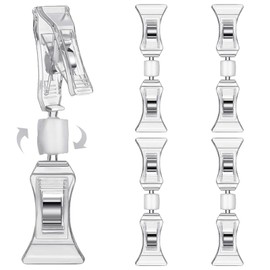 Clip Price Tag Label Holder - 4 Pack Rotating Double Clips Place Card Holder Transparent Price Tag Clipper Display Flea Market Note Holder Photo Stand Sign Attachment
