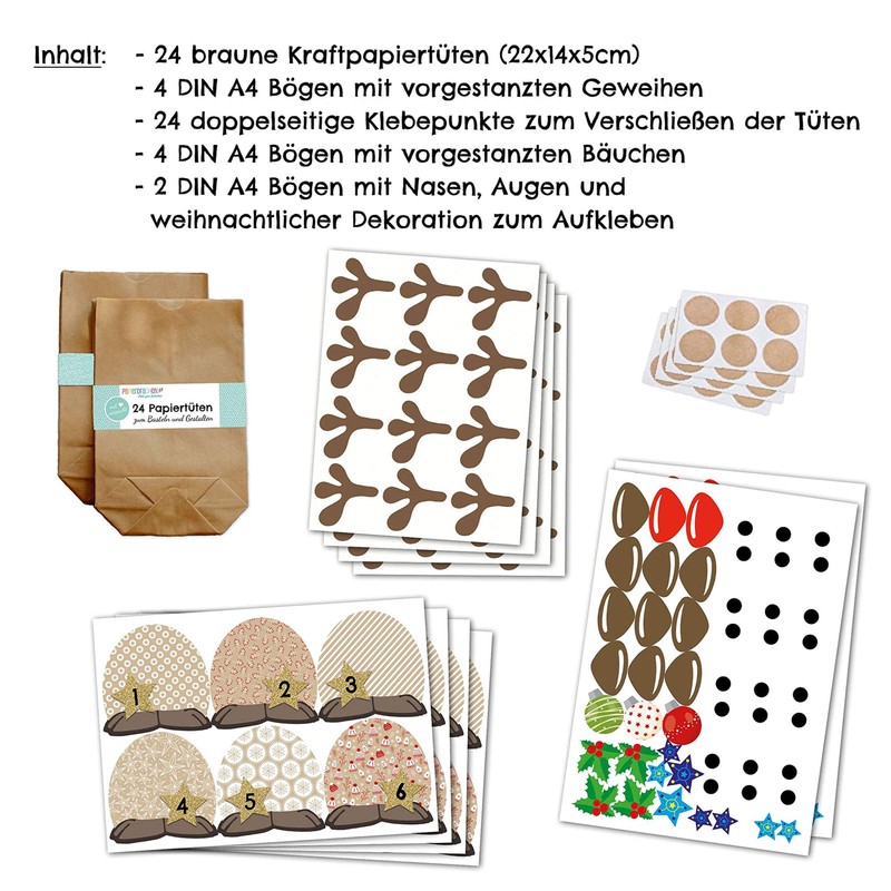 Papierdrachen DIY Advent calendar set for crafters - reindeer 2017