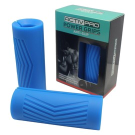 ACTIVPRO POWER GRIPS, Dumbbell Barbell Grips, Top Grade Silicone, Biceps & Forearms Builder, Big Muscles, Thick Grips, Strength Training (Blue)