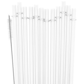 SUNDEE Reusable Plastic Straws Fit for Mason Jars, Tumblers, Long Rainbow Colored Unbreakable Drinking Straws, BPA Free and Eco Friendly, Set of 12 Pcs Straws with Cleaning Brush - Clear