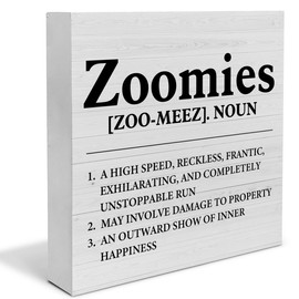 Dog Lover Gift Zoomies Definition Wooden Box Sign Dog Theme Desk Decorative Wooden Sign Home Decor for Desk Table Shelf 5 x 5 Inches