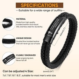 Braided Leather Cross Bracelets for Men - Scripture Bible Verse Bracelets Christian Religious Gifts for Men Boyfriend Dad Husband，Mens Faith Inspirational Birthday Christmas Jewelry Gifts