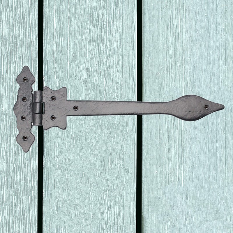 Black Cast Iron Spear Hinges Leaf Design Pair - 12