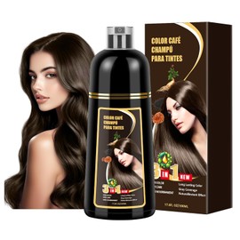 Shampoo para Canas, Hair Dye Shampoo 3 en 1 de Funciones de cuidado cabello, Shampoo con Tinte para Cubrir Canas con Cabello Extractos Jengibre Ginseng para Hombre y Mujer, 500ml (Castaño Negro)